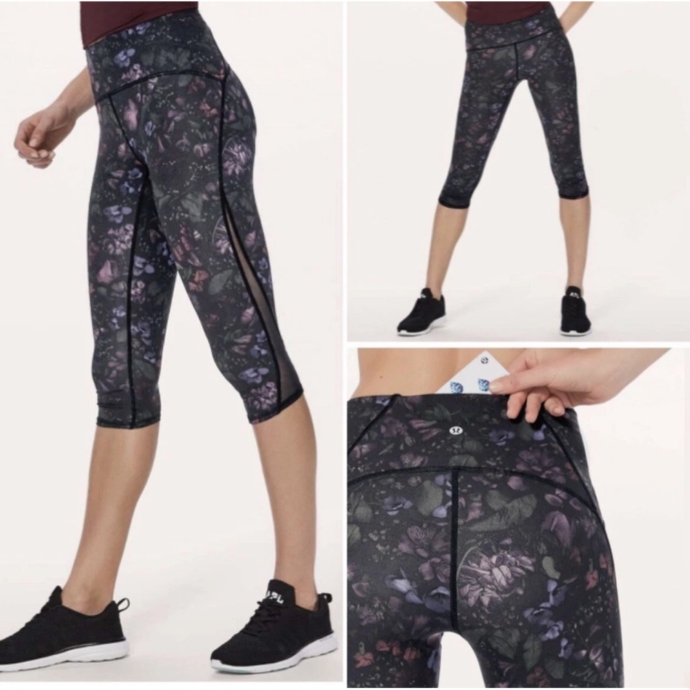 Lululemon High Rise Train Times Crop Frozen Flourish Multi/Black Size 4 Teen Gym